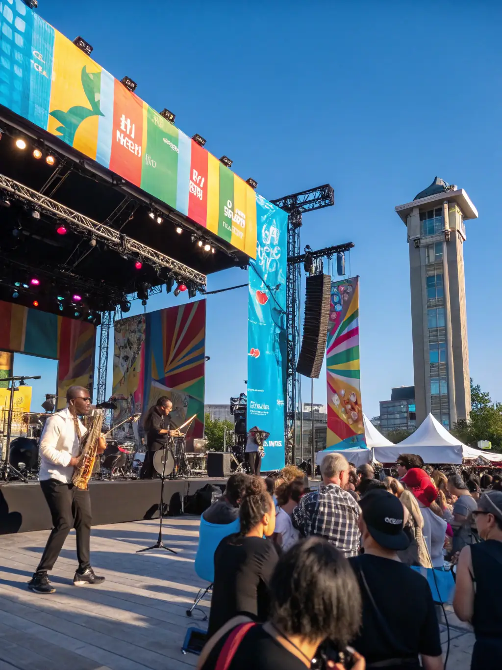 A lively cultural festival with diverse performances and community activities, celebrating jazz and bossa-nova, perfect for the JAZZONOTES ASSOCIATION website.